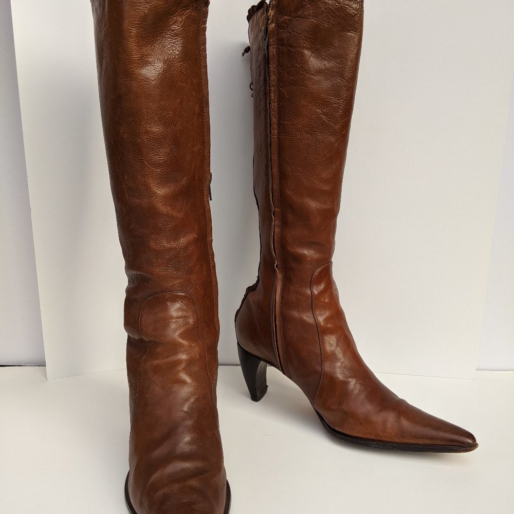 Rare Fatte A Mano brown leather lace up boots